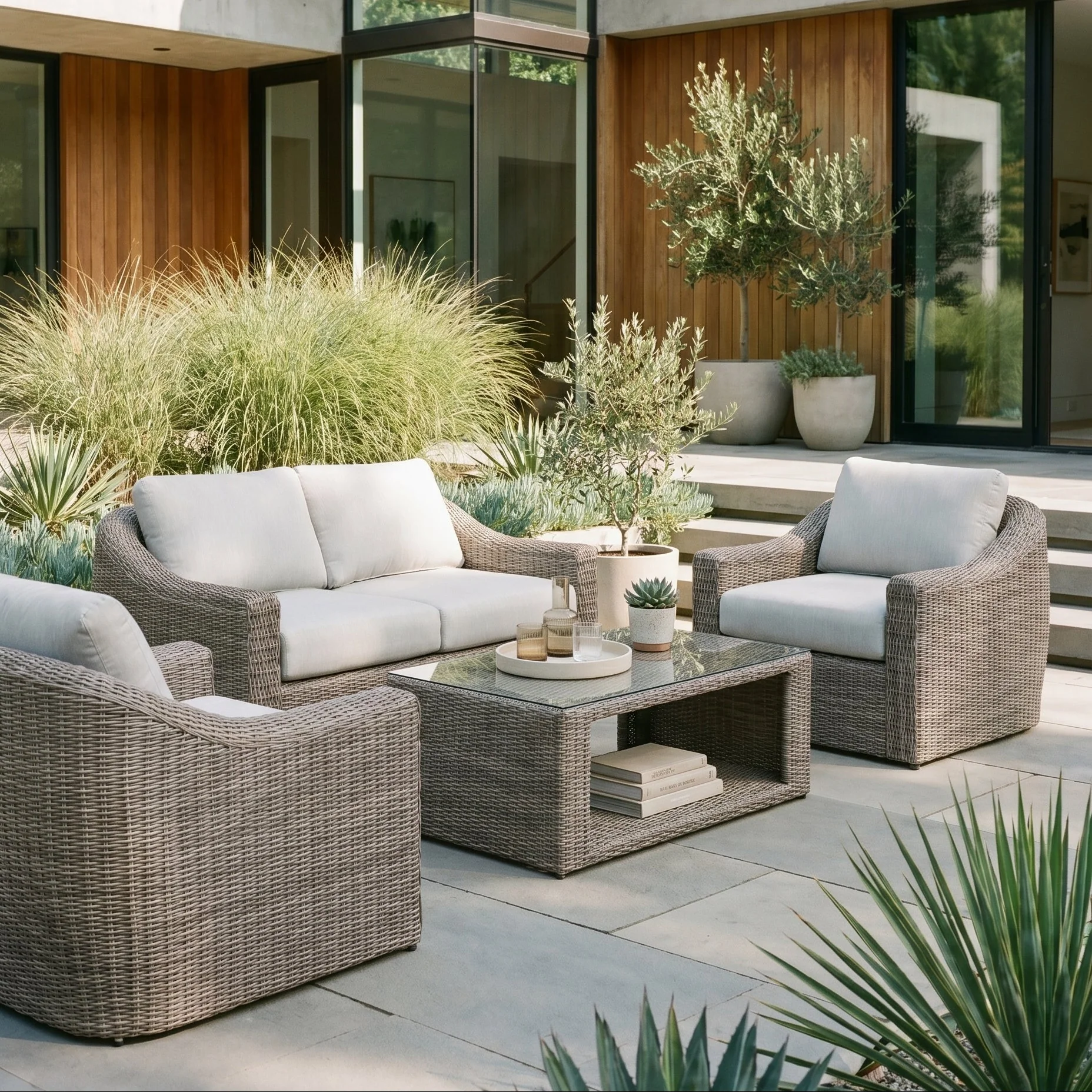 Azore Wicker Sofa Set with Coffee Table - Image 6