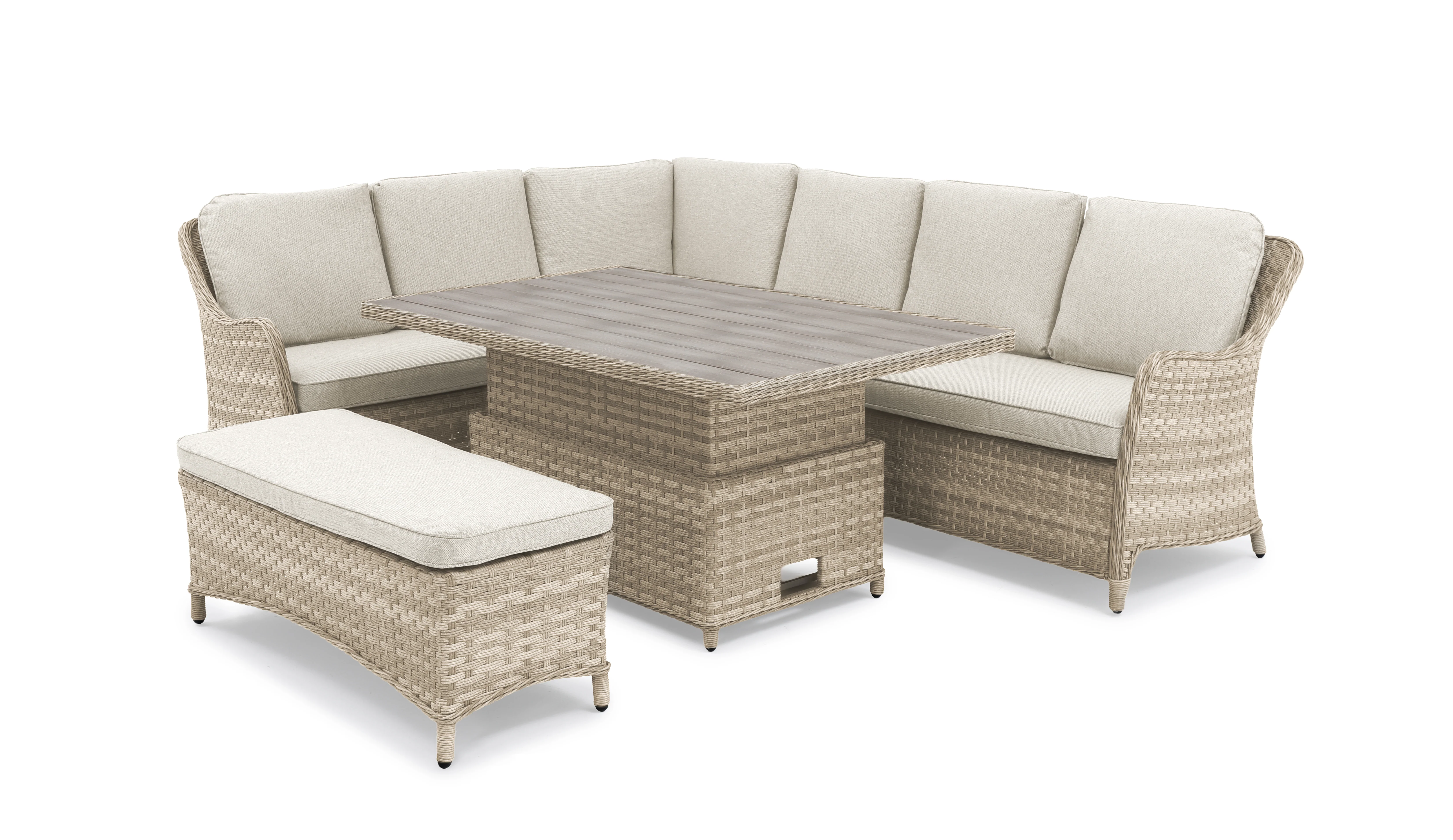 Biarritz Wicker Corner Set with Bench and High/Low table - Image 3
