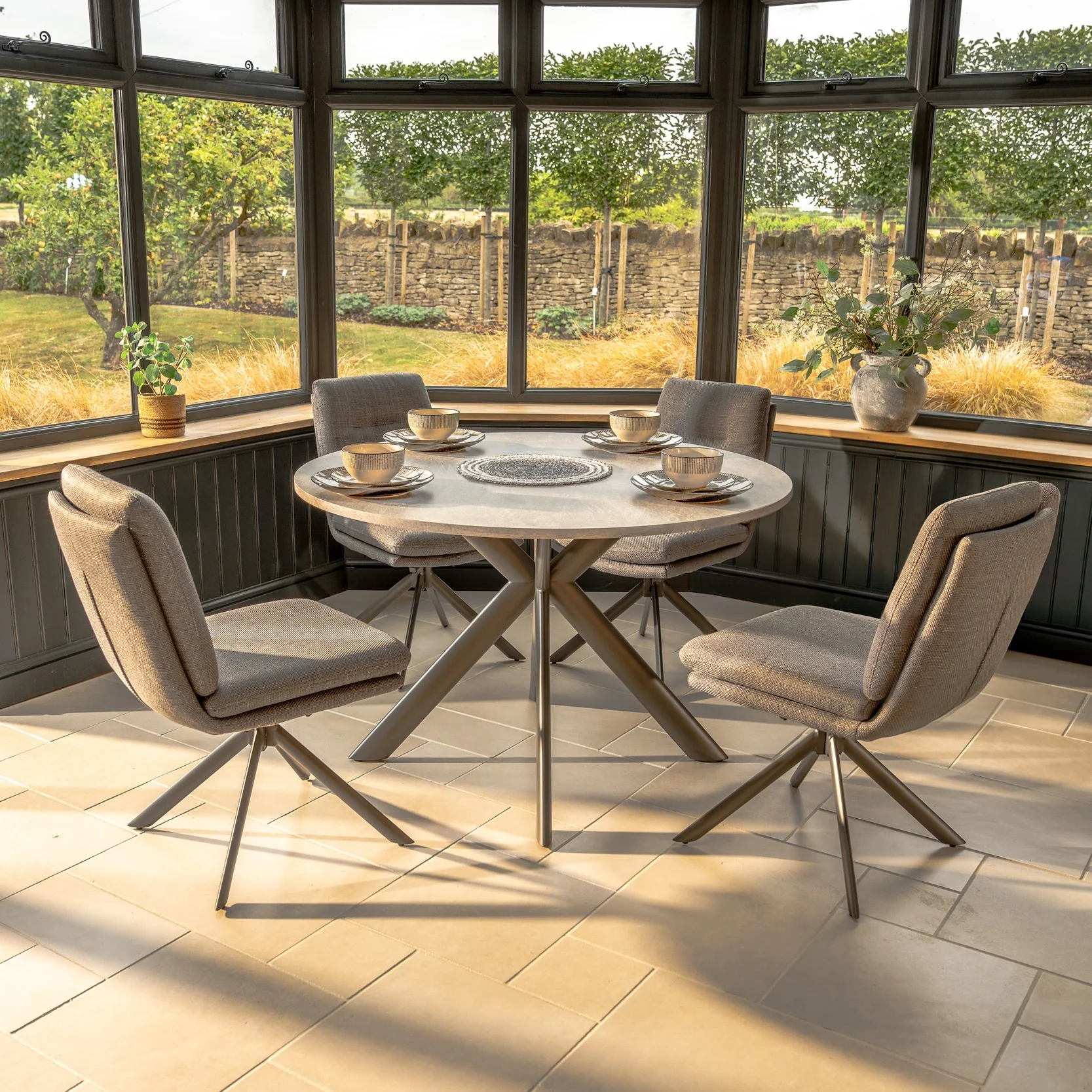 Boston 4 Seat Round Dining Set with Joey Swivel Side Chair - Image 3