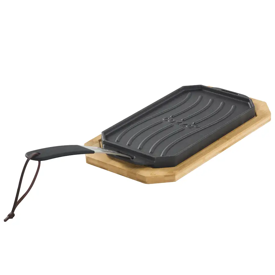 Cozze® Reversible Cast Iron Pan with Wooden Tray 165 x 330 mm