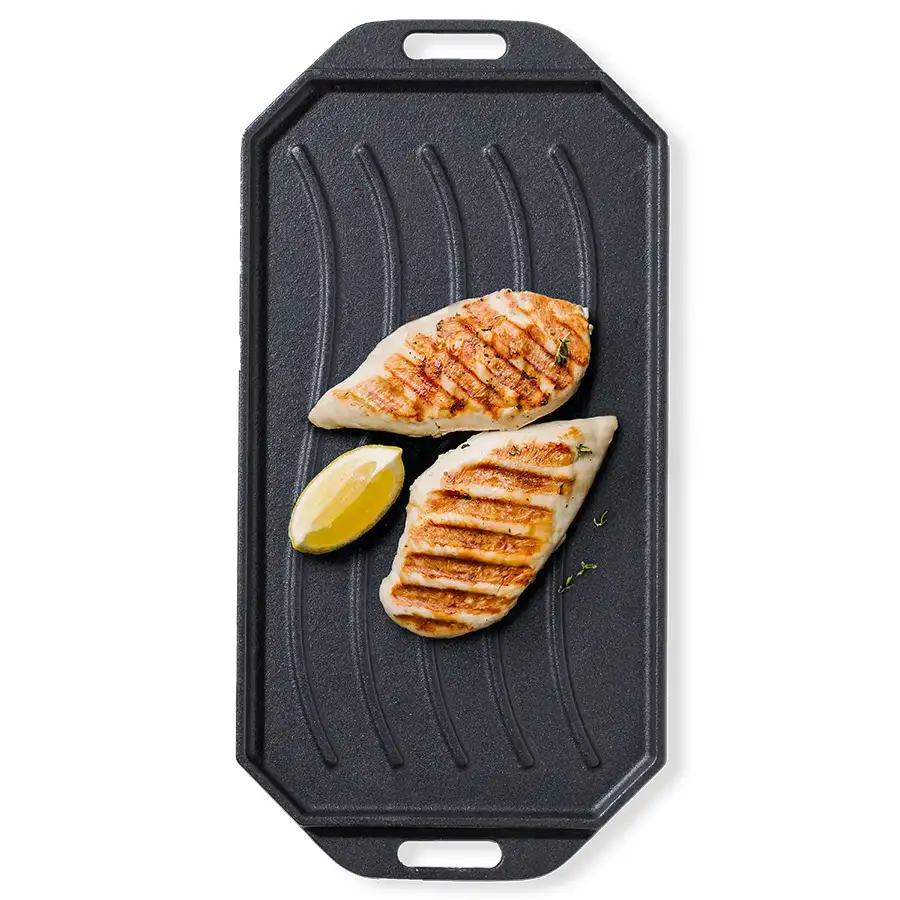 Cozze® Reversible Cast Iron Pan with Wooden Tray 165 x 330 mm - Image 2