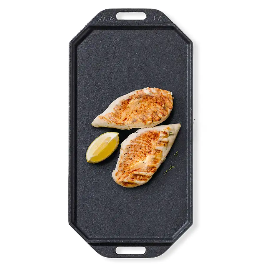 Cozze® Reversible Cast Iron Pan with Wooden Tray 165 x 330 mm - Image 3