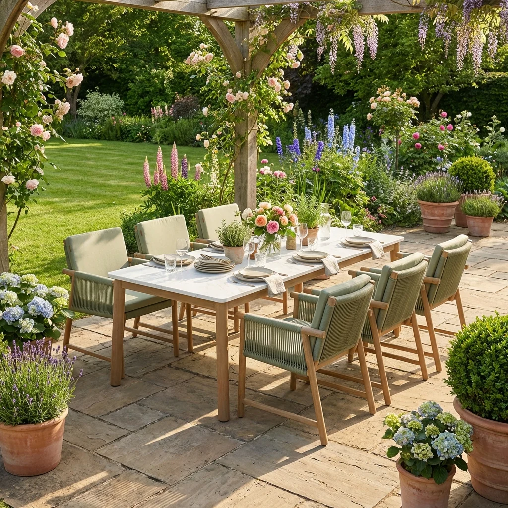 Forest 6 Seat Acacia Wood Dining Set with Natural Stone Finish - Image 3