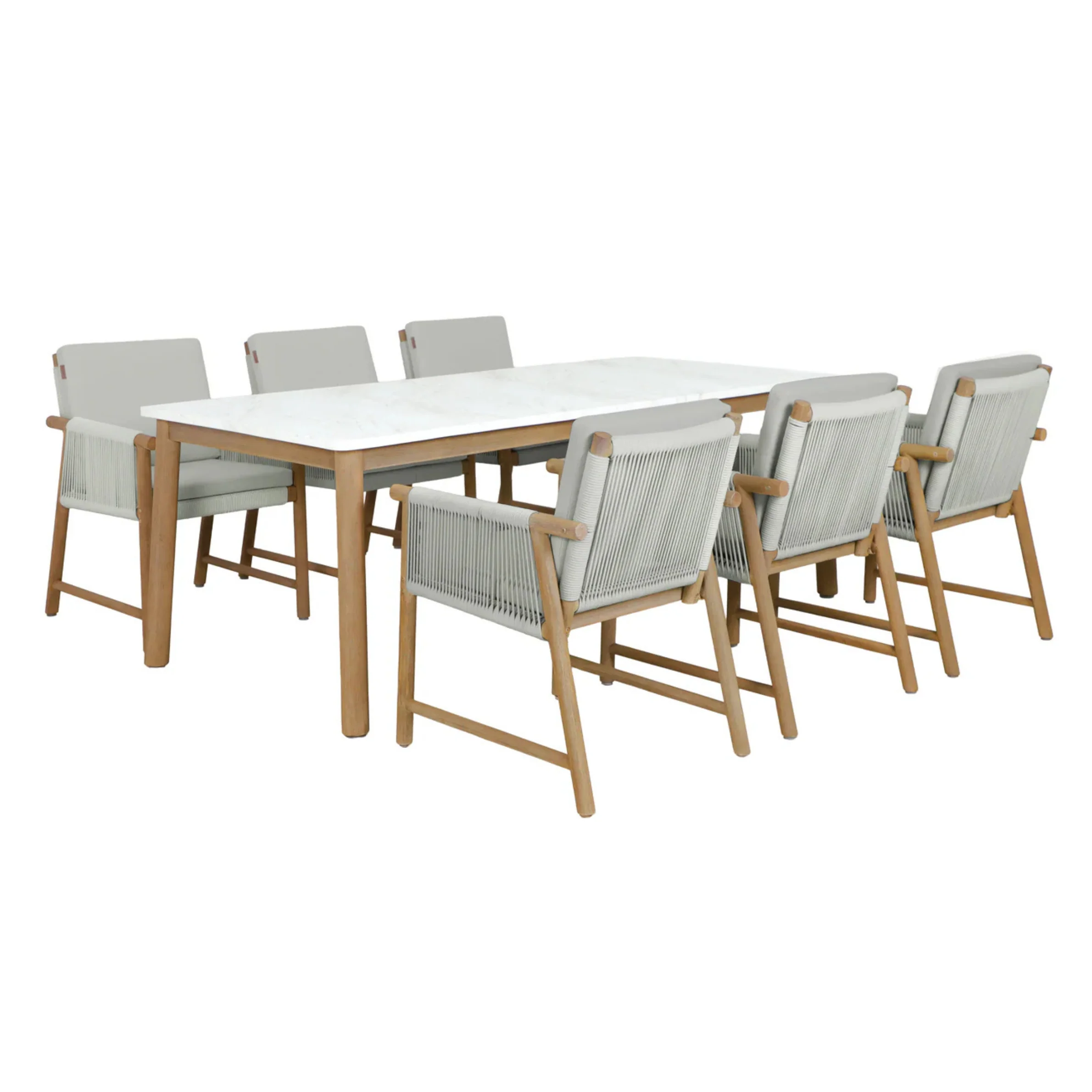 Forest 6 Seat Acacia Wood Dining Set with Natural Stone Finish - Image 6