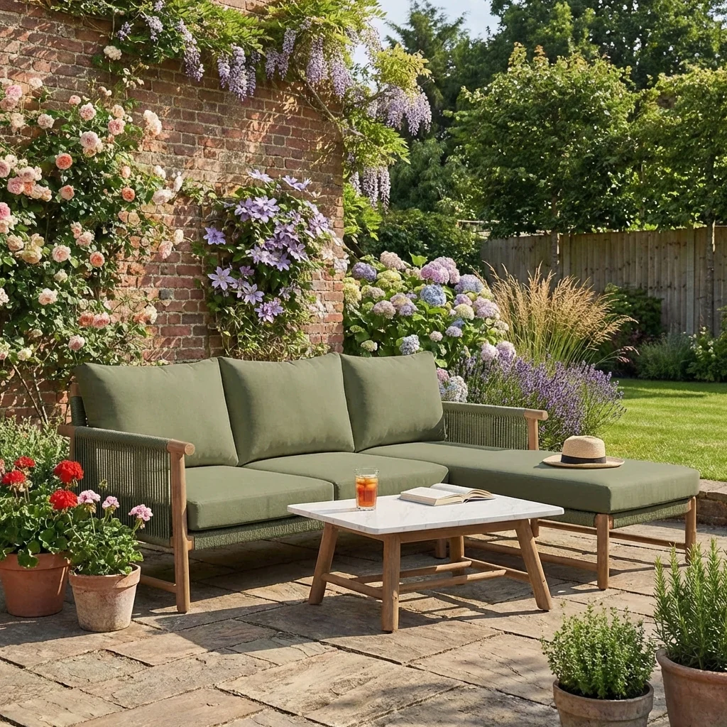 Forest Acacia Wood Sofa Chaise with Stone Composite Tabletop - Image 2