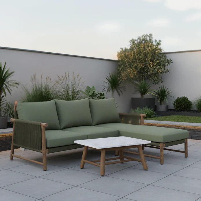 Forest Acacia Wood Sofa Chaise with Stone Composite Tabletop - Image 4
