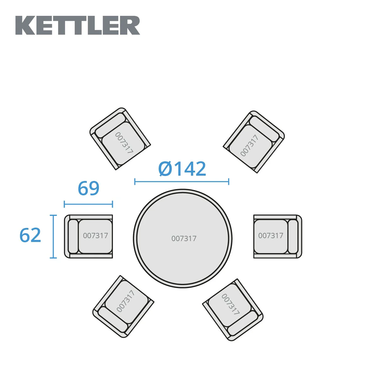 Foxley 6 Seat Dining Set with 140cm Round Table including parasol and base - Image 8