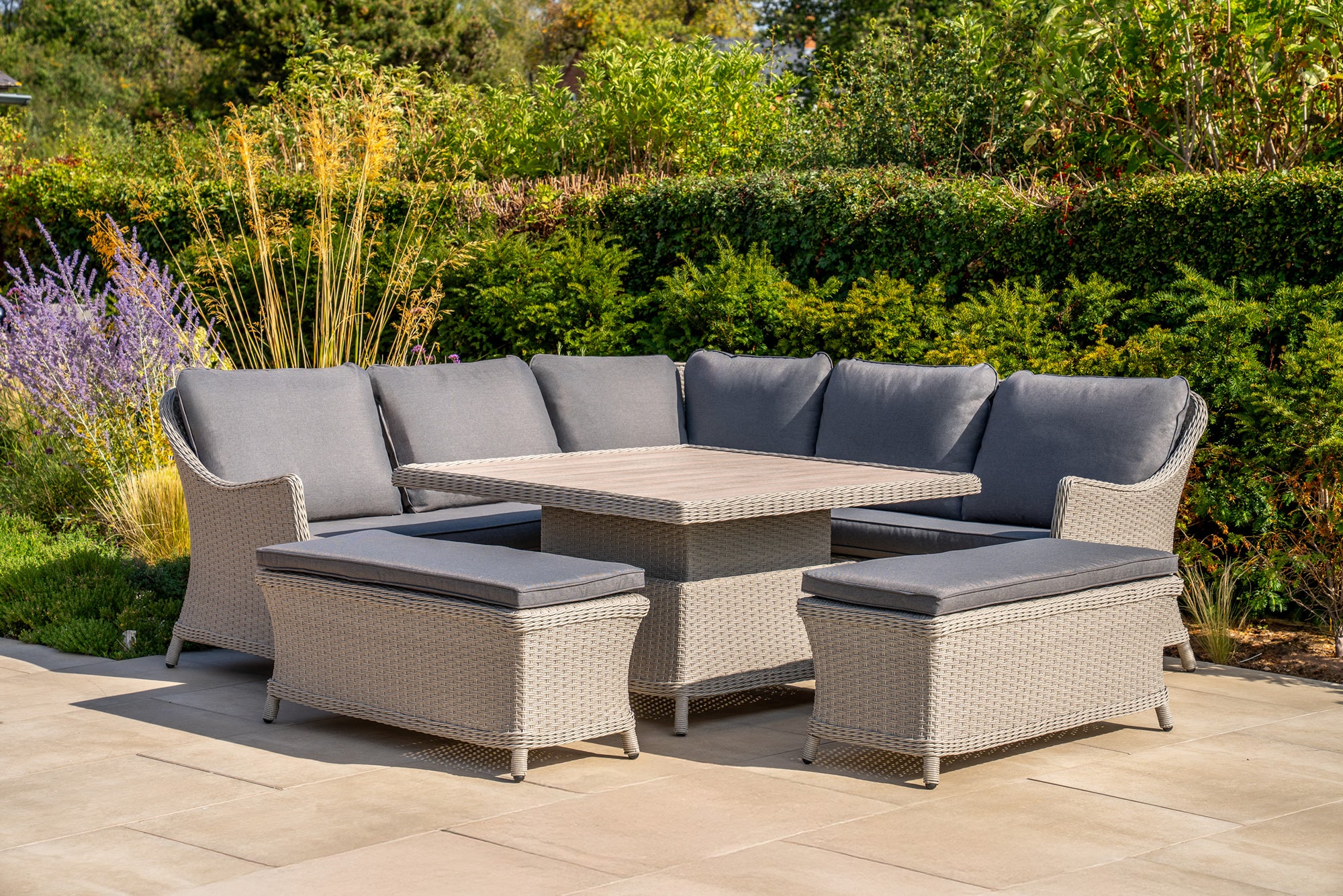 Foxley Square Wicker Corner Set with 120x120cm High/Low Table - Image 5