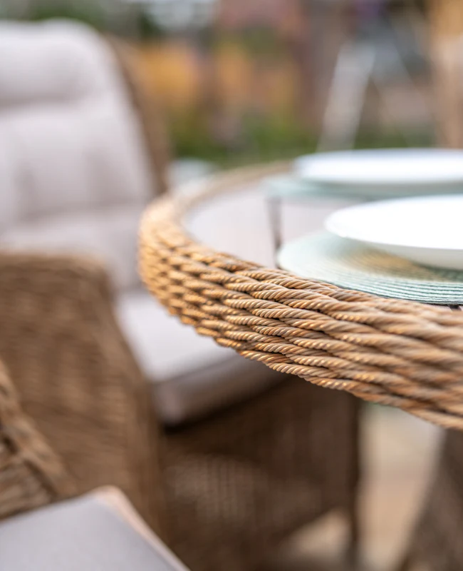 Hazel Wicker 6 Seat Dining Set with Round Table Includes Parasol & Base - Image 5