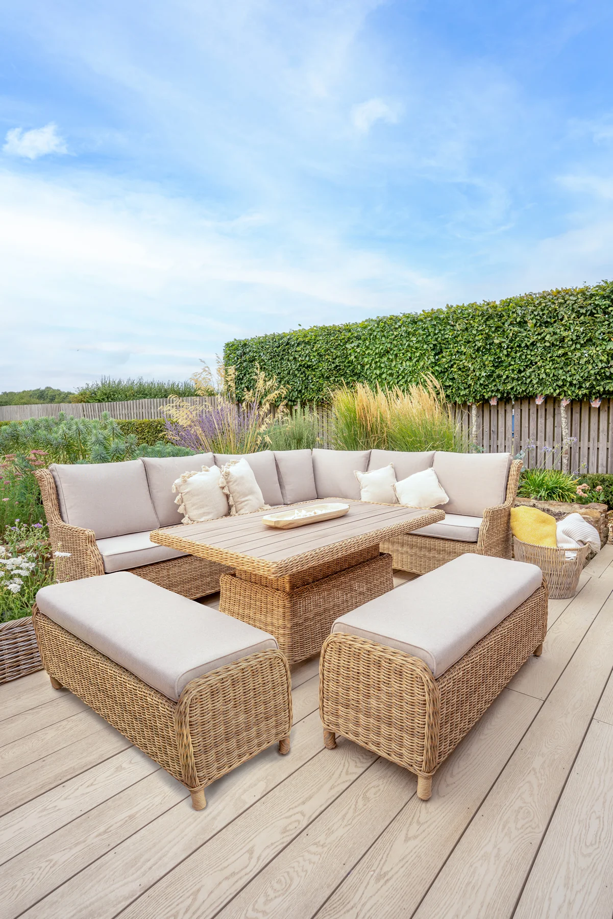 Hazel Wicker Corner Set with 150x90cm Rectangular High/Low Table - Image 3
