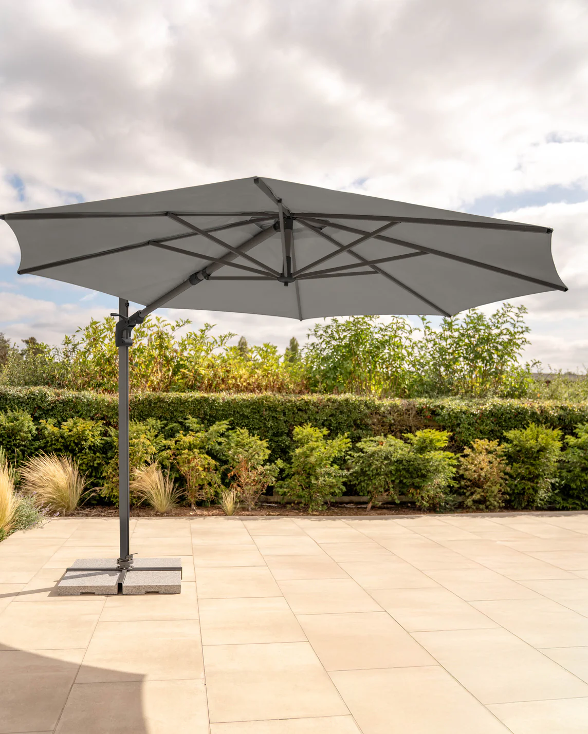 Luna 3m Round Cantilever Parasol with Granite Base & Night Cover - Image 3