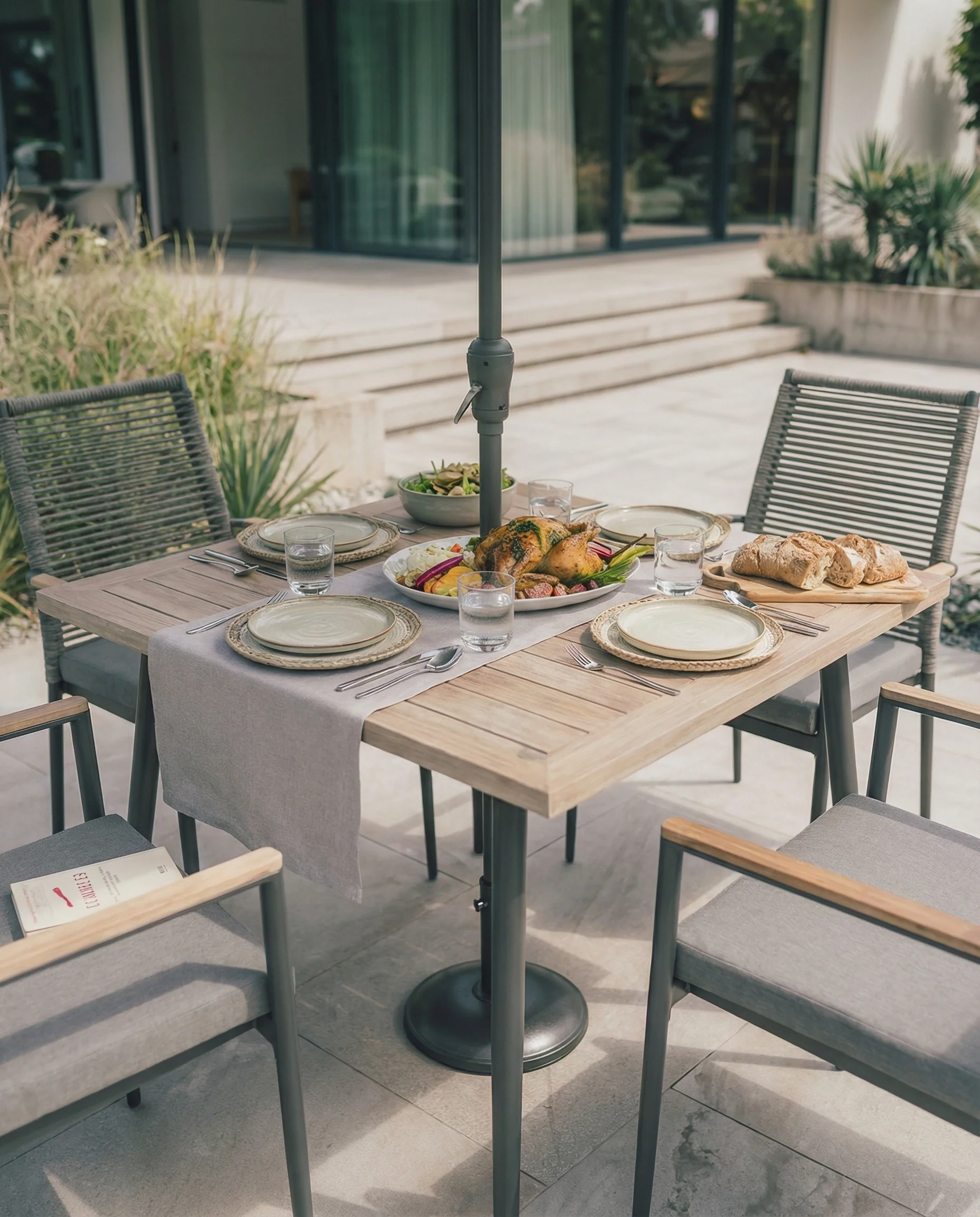 Merano Aluminium 4 Seat Dining Set With a Parasol & Base - Image 3