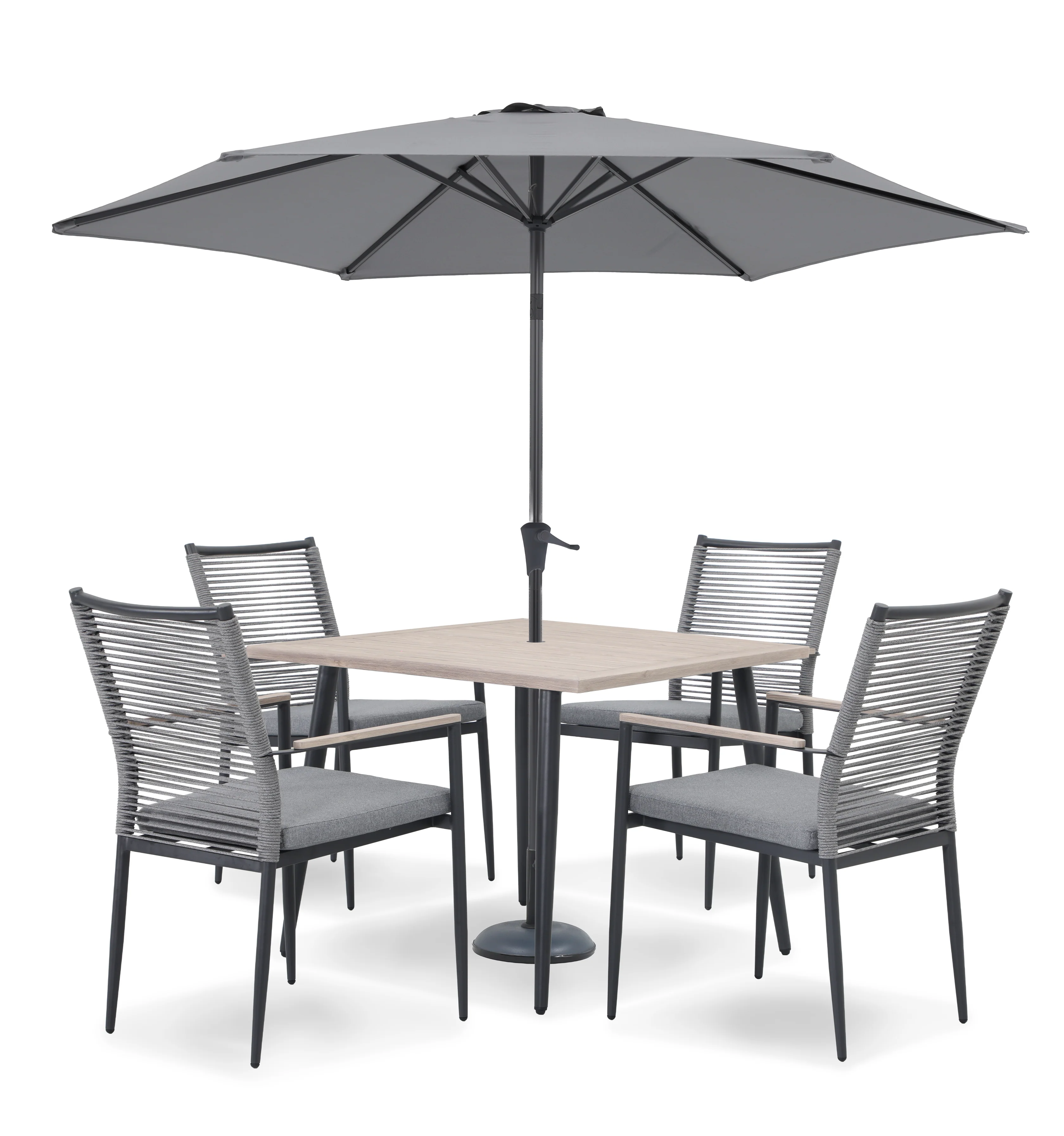 Merano Aluminium 4 Seat Dining Set With a Parasol & Base - Image 4