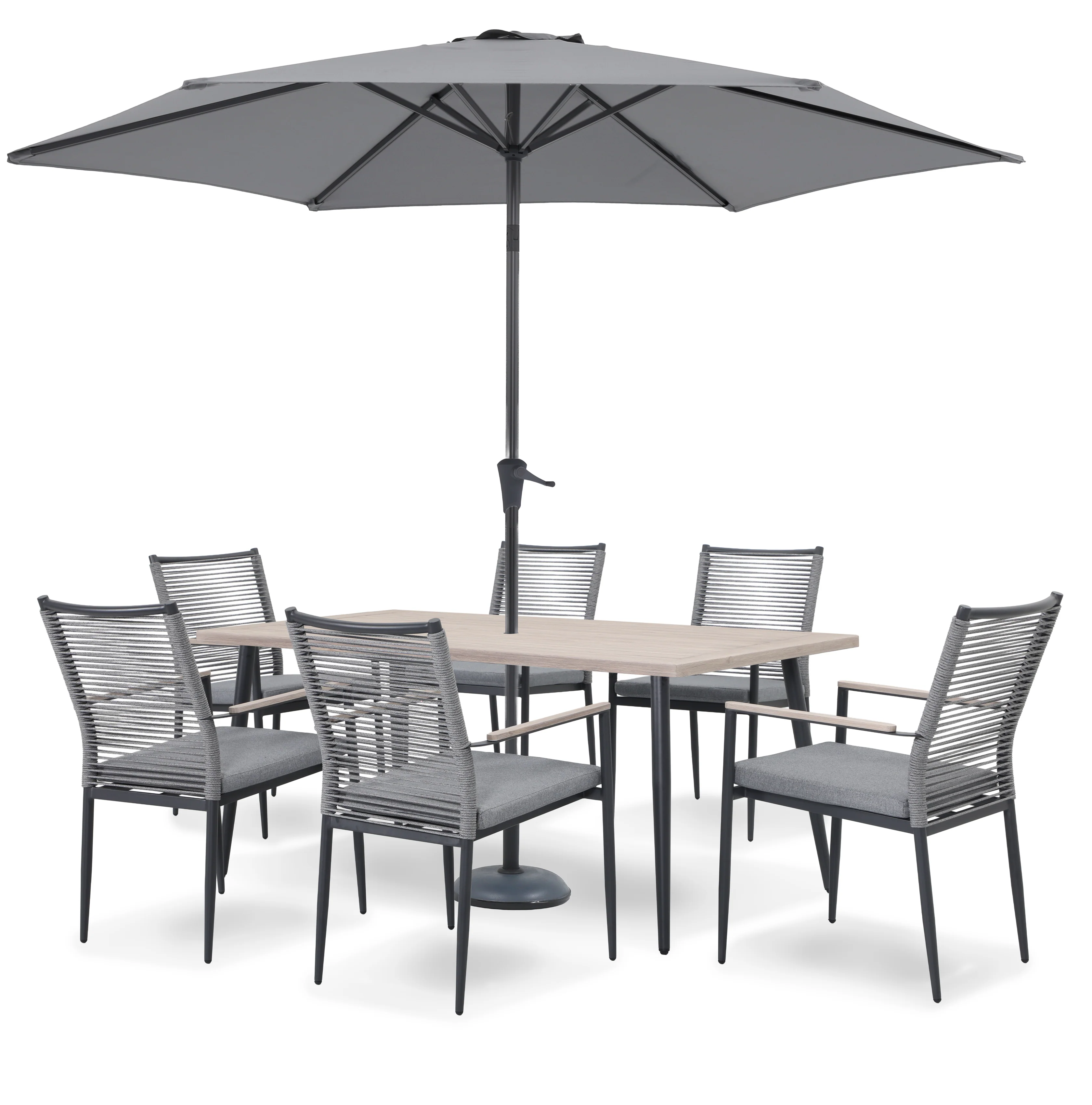 Merano 6 Seat Dining Set with 170x90cm Table Includes Parasol & Base - Image 4