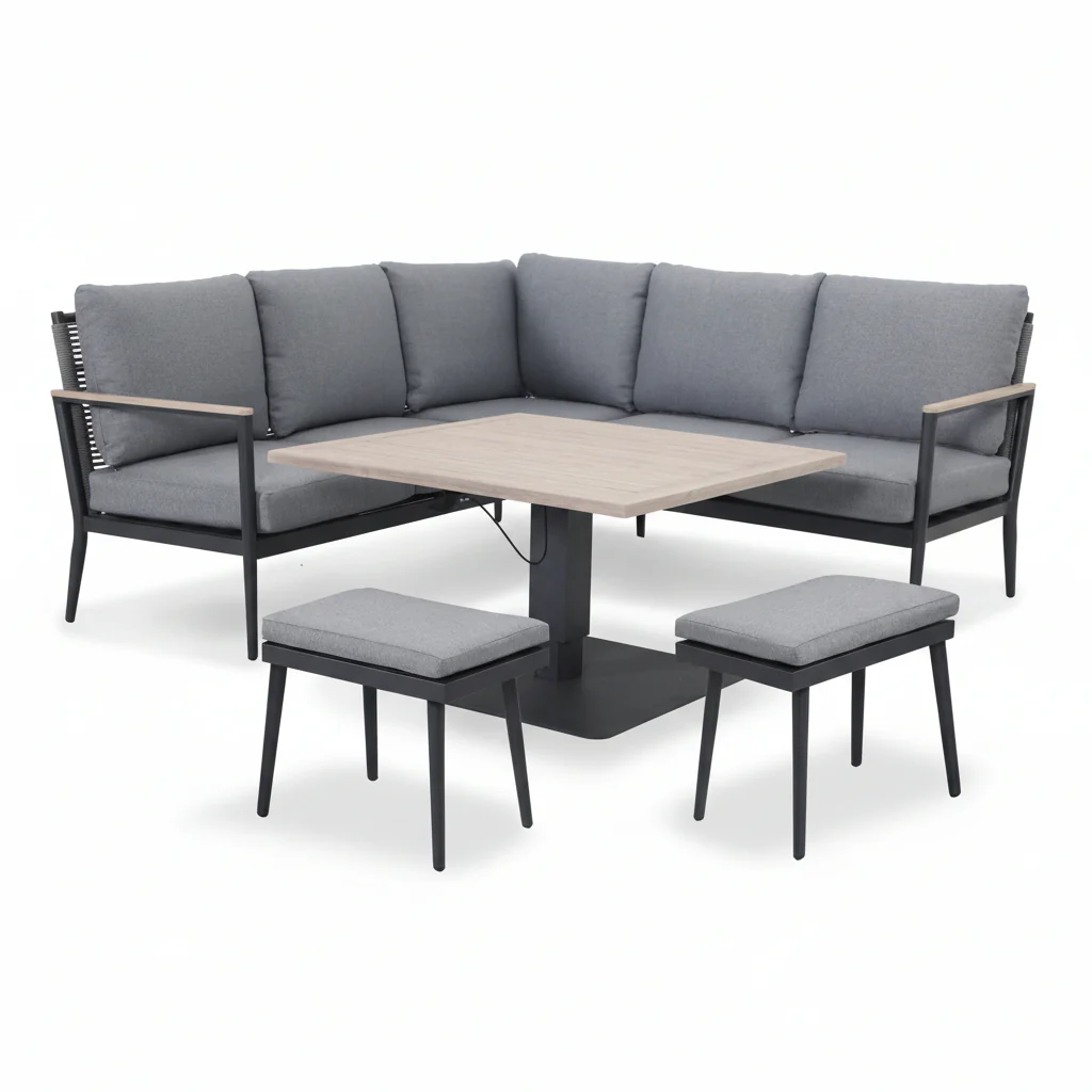 Merano Aluminium Corner Set with Square High/Low Table - Image 3