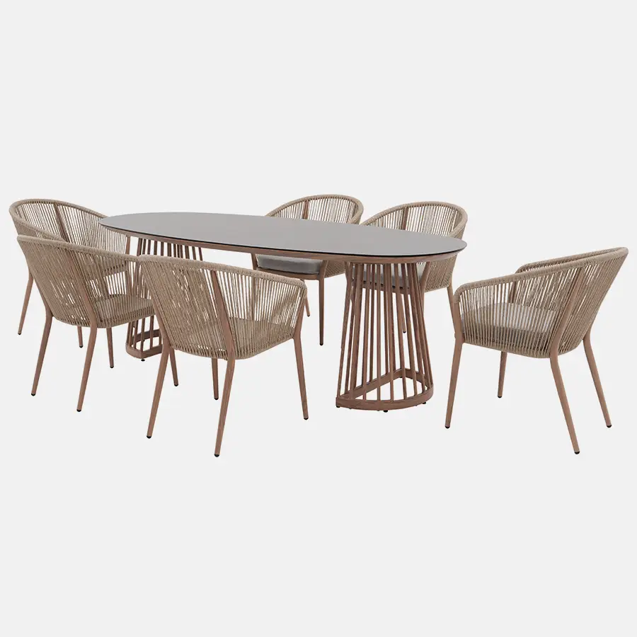 Messina Wood Effect 6-Seat Dining Set with Ceramic Glass Tabletop - Image 3