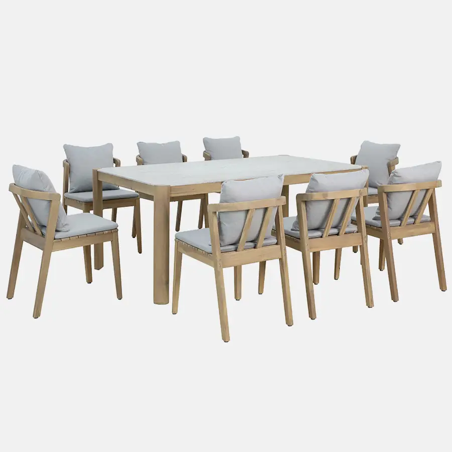 Nara Acacia Wood Dining Set with Marble Effect Tabletop - Image 4