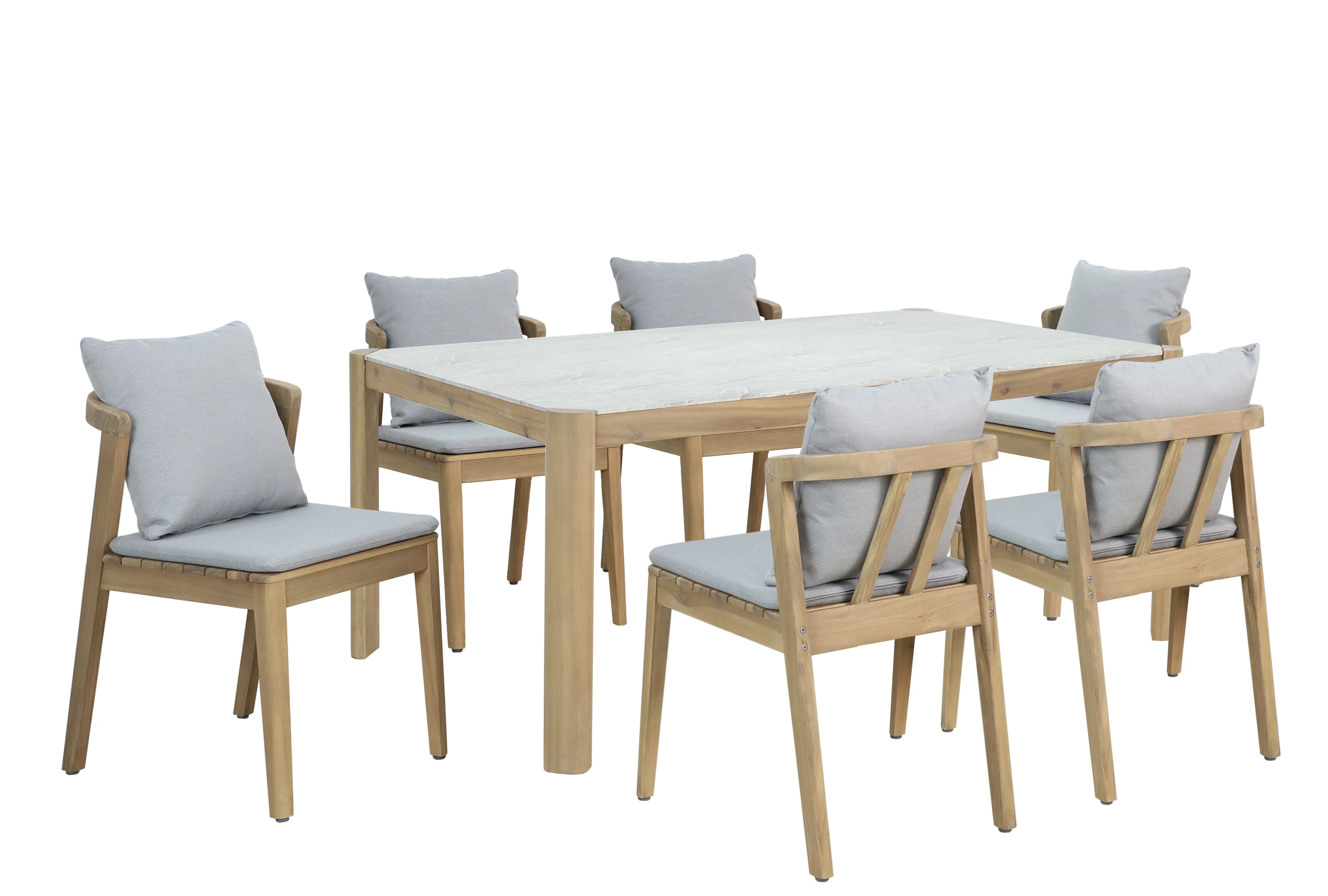 Nara Acacia Wood Dining Set with Marble Effect Tabletop - Image 5