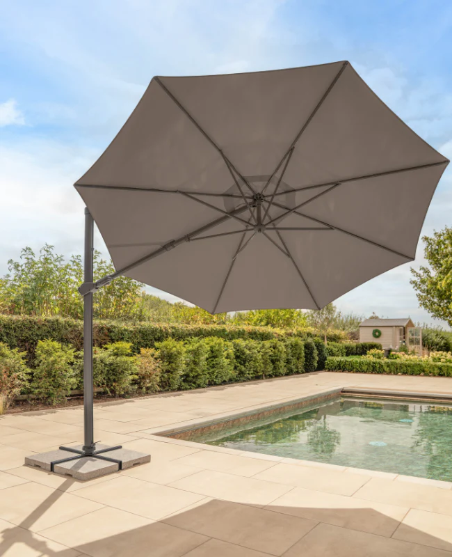 Orion 3m Round LED Cantilever Parasol with Granite Base & Night Cover - Image 3