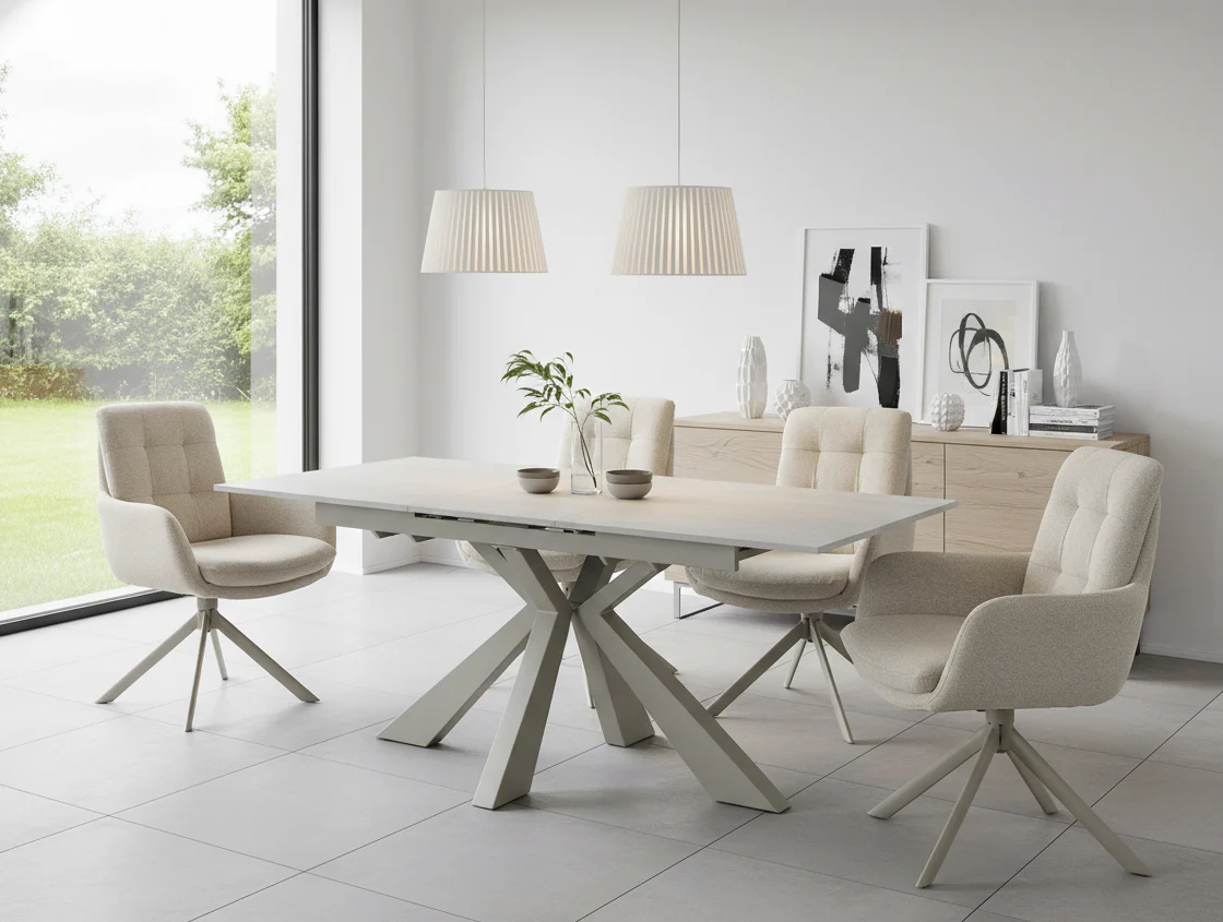 Oslo 4 Seat Dining Set with Ceramic Extendable table and Auto Swivel Armchairs