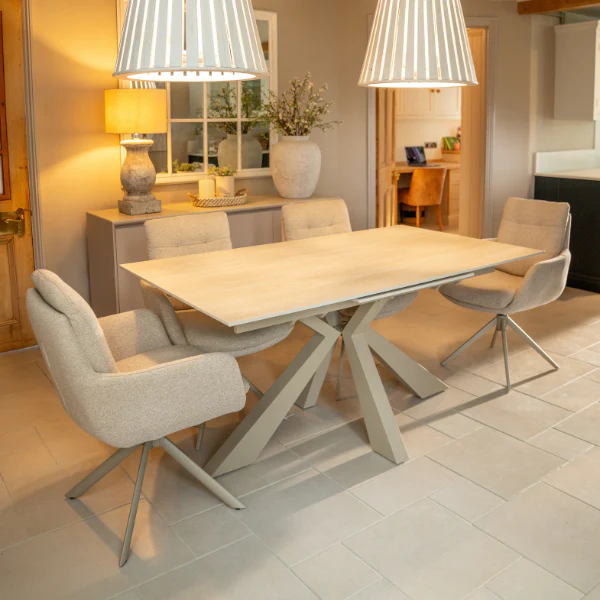 Oslo 4 Seat Dining Set with Ceramic Extendable table and Auto Swivel Armchairs - Image 2