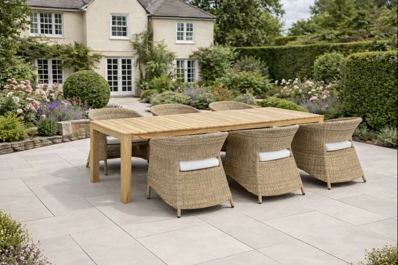 Palm 6 Seat Wicker Dining Set with Teak Wood Table