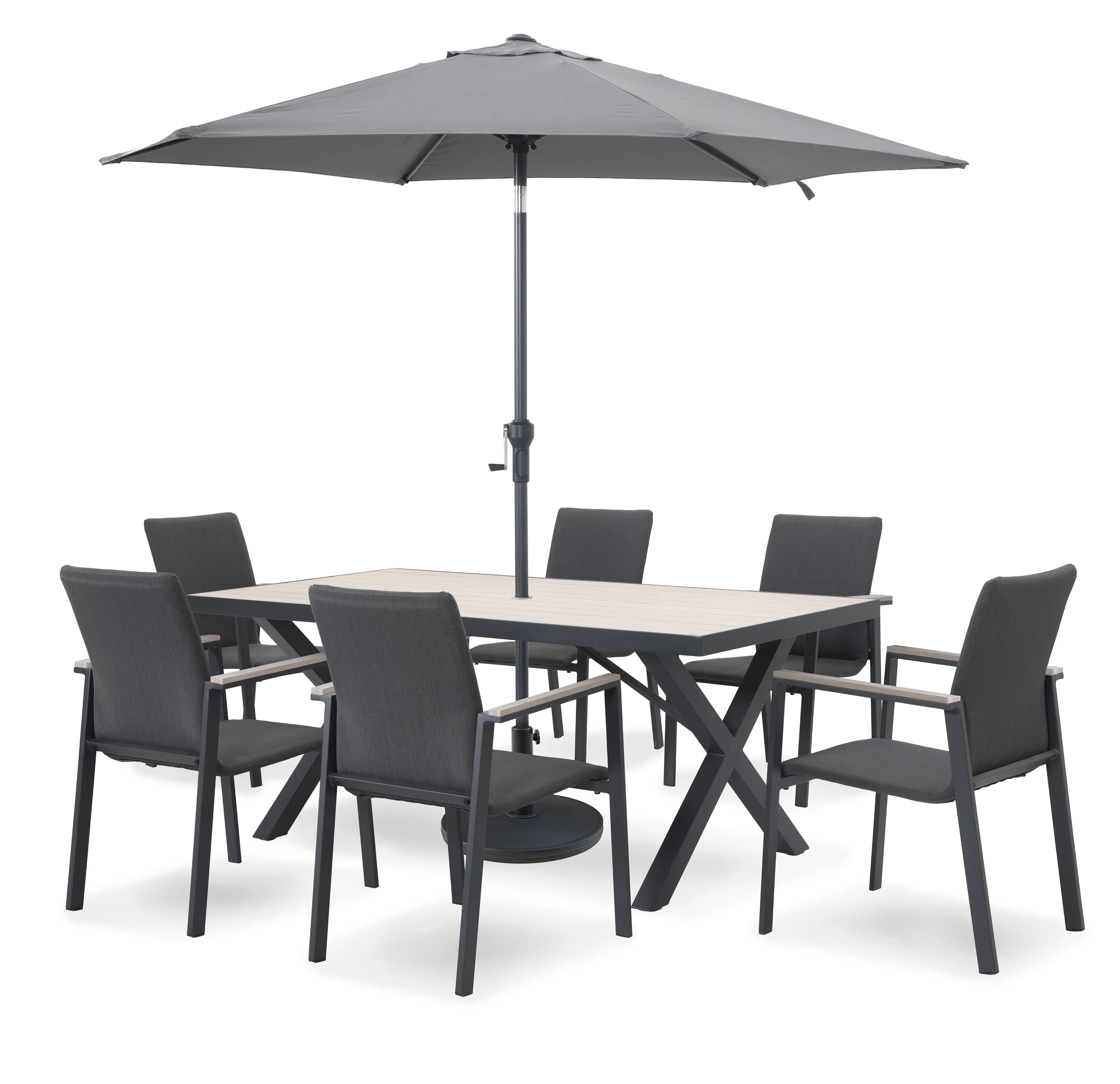 Tudor 6 Seat Dining Set with Parasol & Base - Image 4