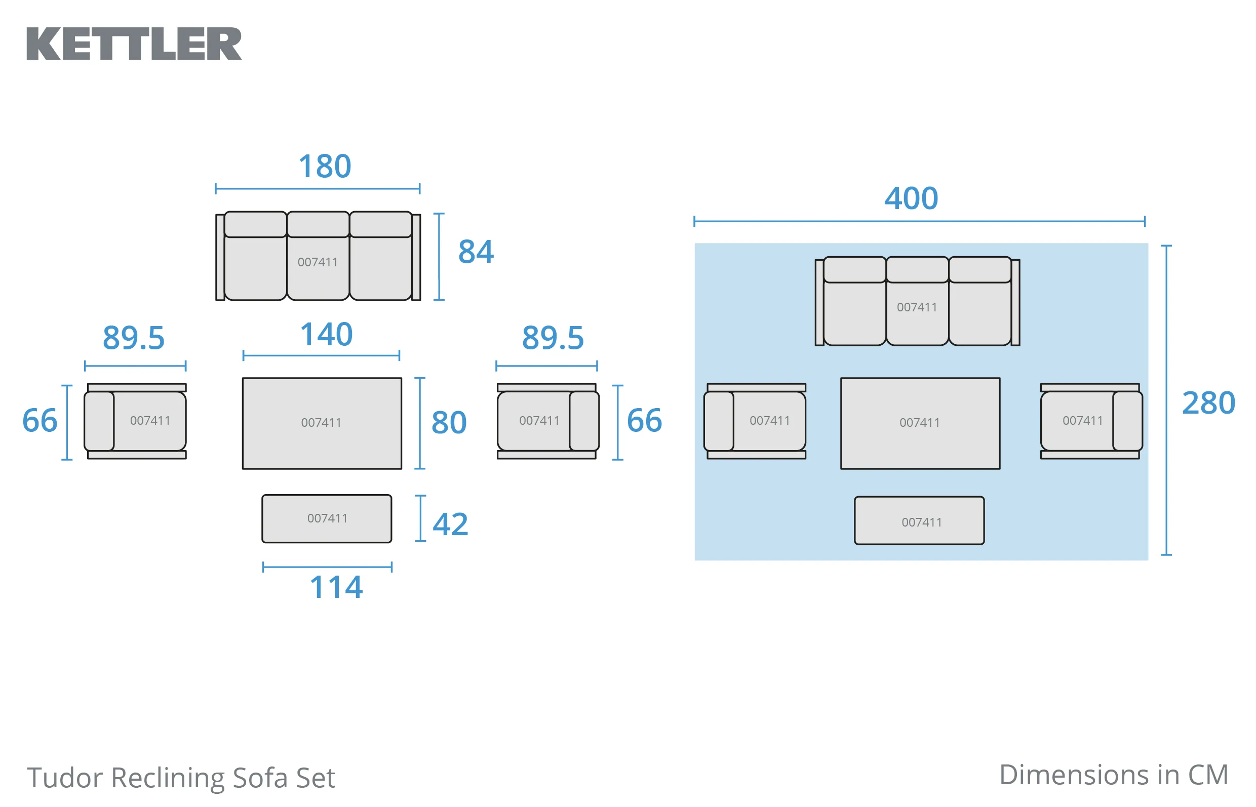 Tudor 5 Seat Aluminium Sofa Set with Reclining Chairs and 140x80cm Table - Image 5